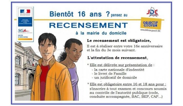 photo Le recensement c'est dans le 1er semestre des 16 ans 